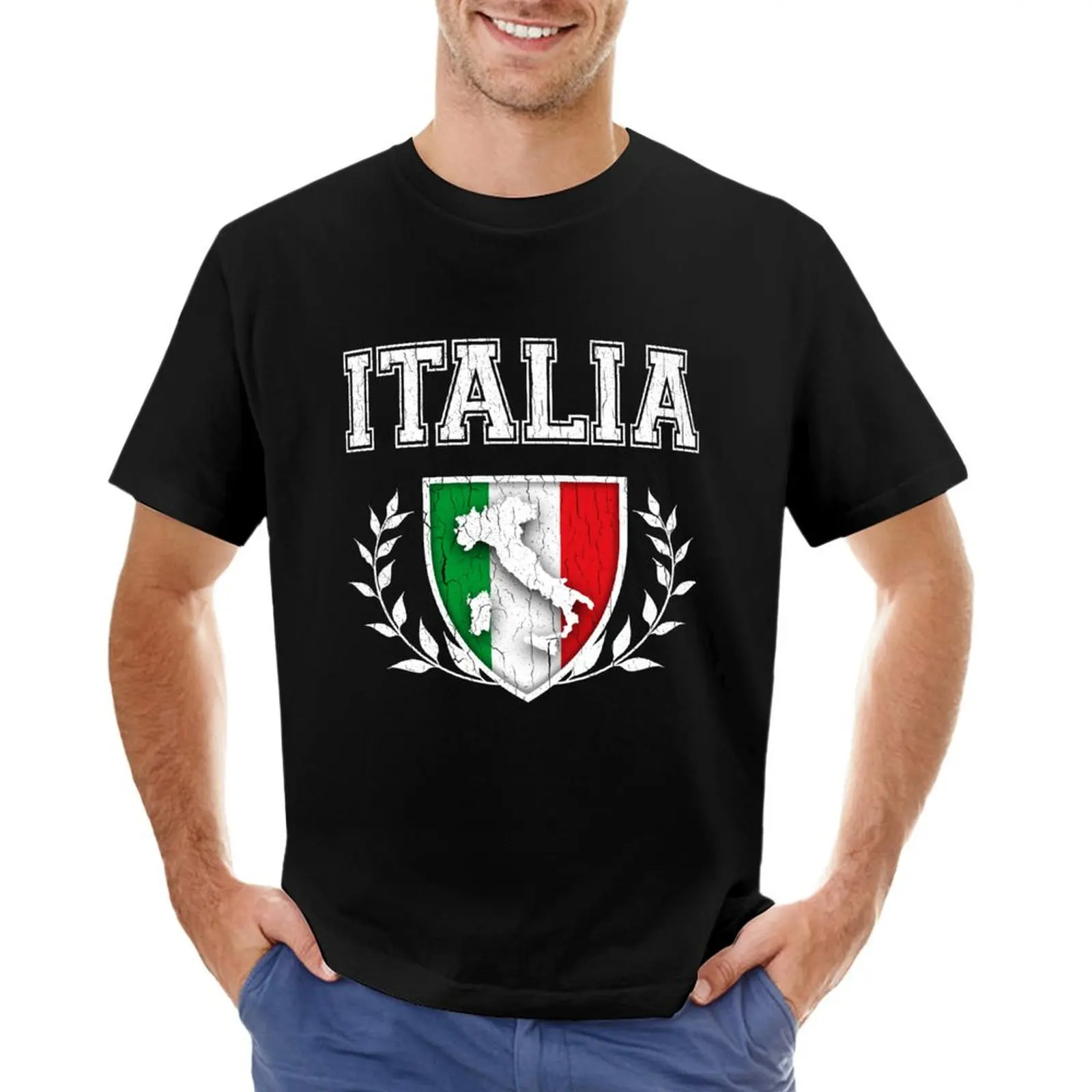 

ITALIA - Classic Itlay Flag Crest (Vintage Distressed Design) T-Shirt street wear korean fashion customs mens shirts graphic tee