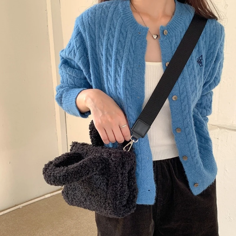 Women Casual Faux Lambwool Fleece Shoulder Bag Autumn Winter Soft Plush Crossbody Satchel Fuzzy Small Handbag Purse for Shopping