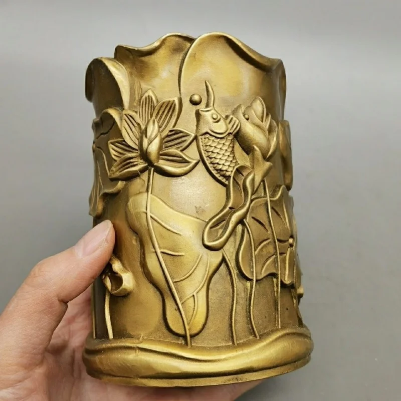 

Copper Lotus Fish Pen Holder Brass Lotus Year Surplus Flower Edge Stationery Supplies Study Room Decoration Craft Gift