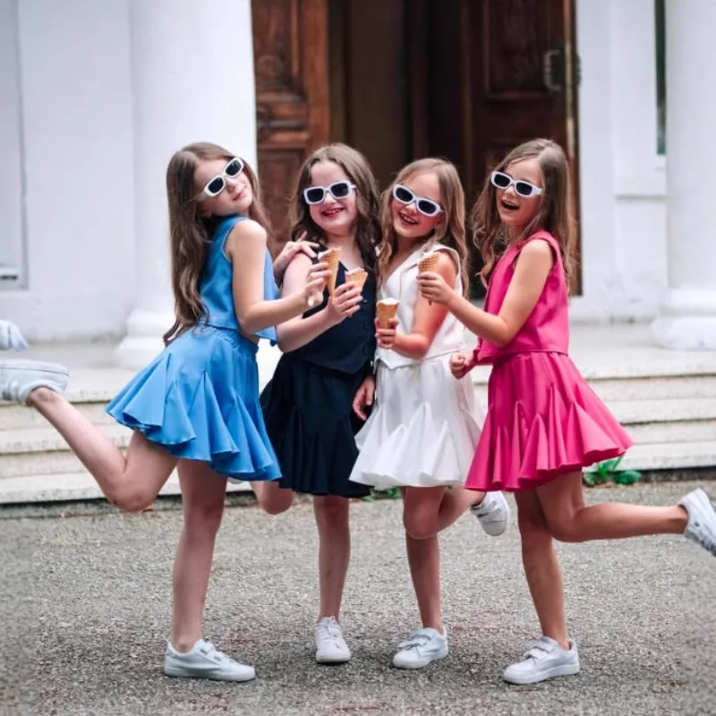 

2025 ins Russia girls spring and summer temperament western style waistcoat + half skirt fishtail skirt children two-piece set