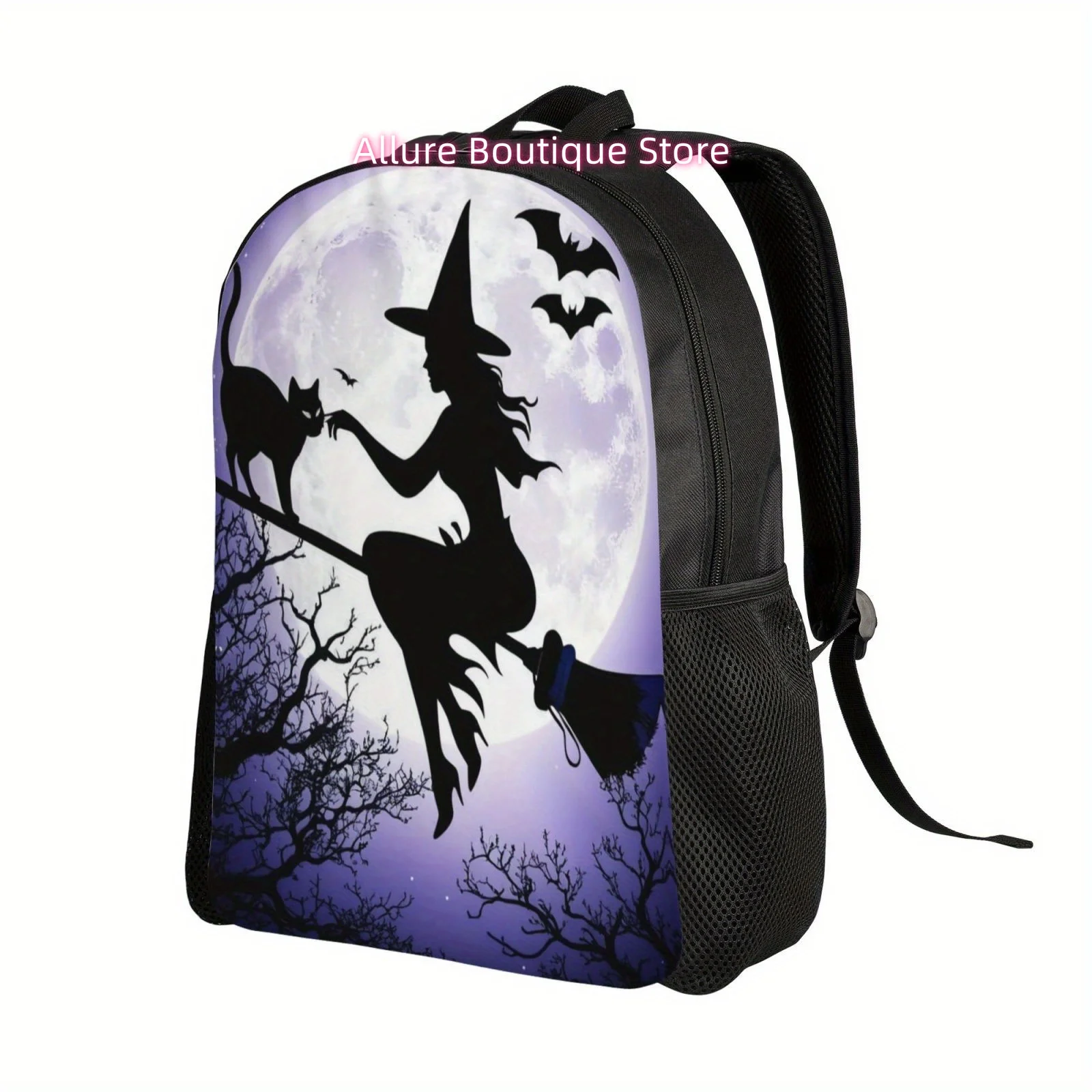 Flying Witch In The Moonlight Sky Casual Backpack, Lightweight Shoulder Bag For Men And Women, Large Capacity Computer Laptop Ba