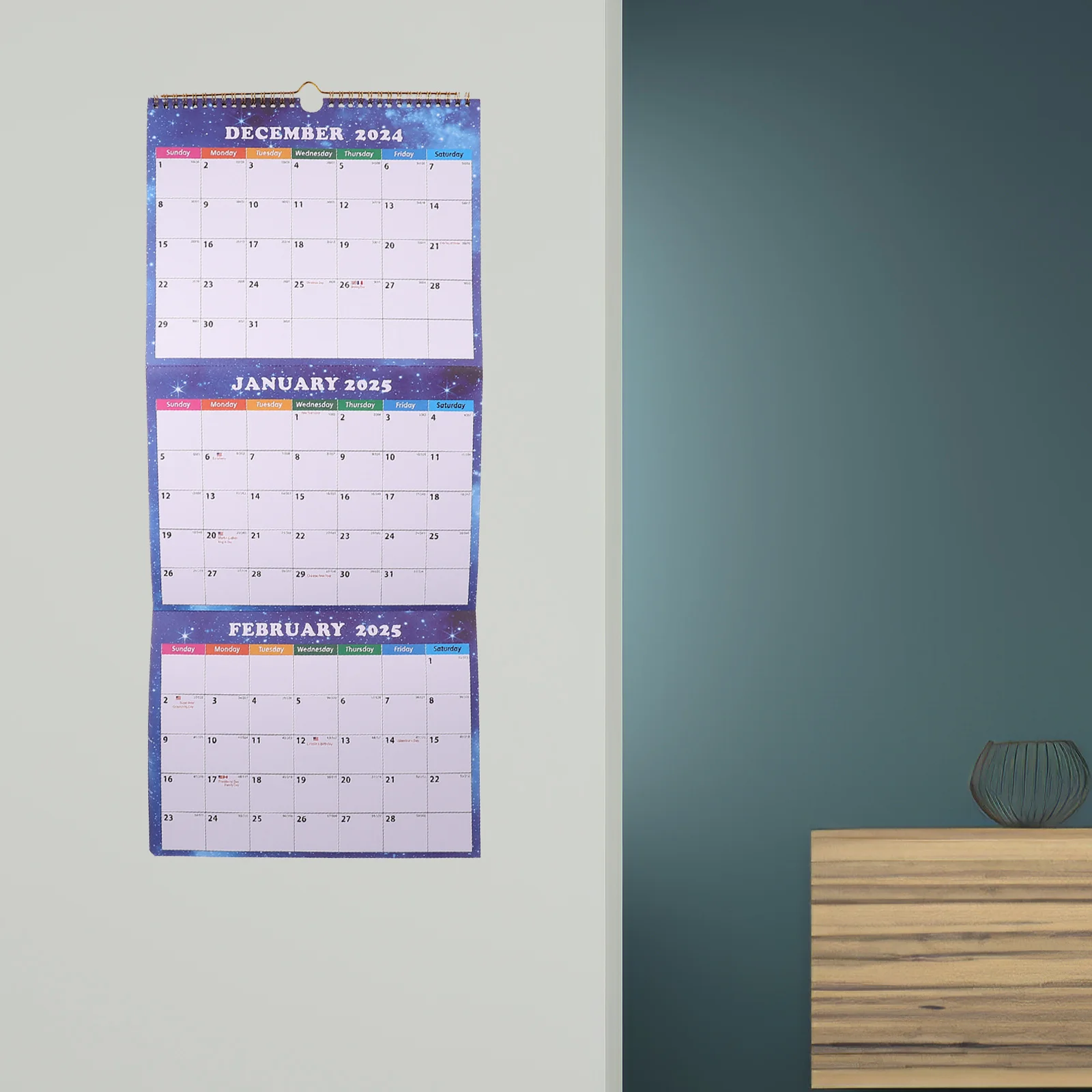 

Foldable Three Month View Wall Calendar Colorful Design Vertical Hanging Large Format 2025 Monthly Planner Quarterly Display