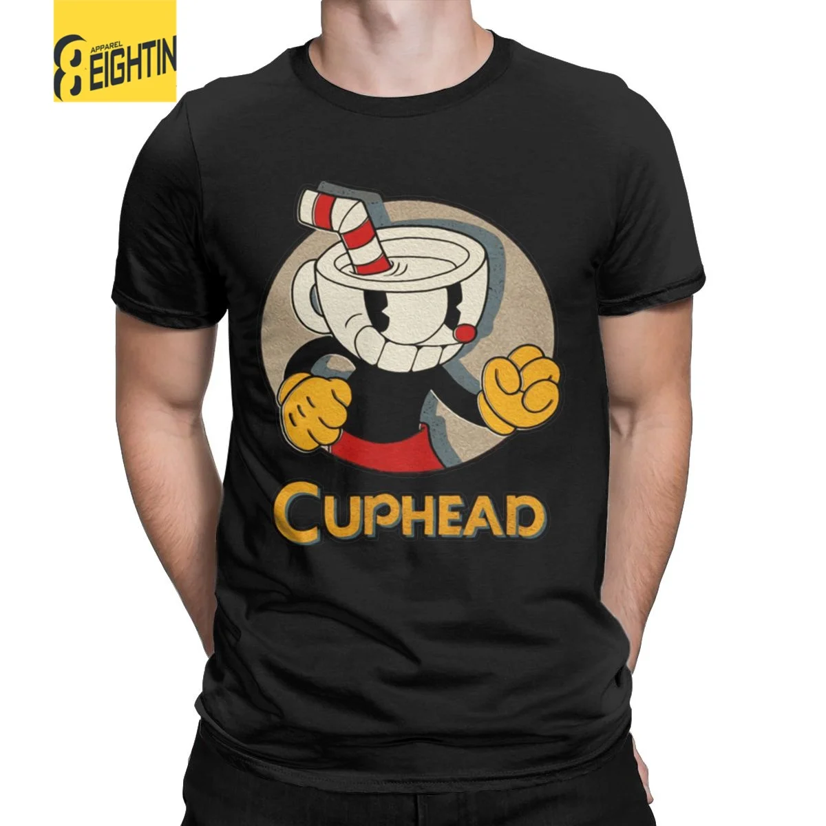الإبداعية Cuphead و Mugman غاضب تي شيرت للرجال طاقم الرقبة القطن الخالص تي شيرت الرجعية ألعاب قصيرة الأكمام تي شيرت الملابس