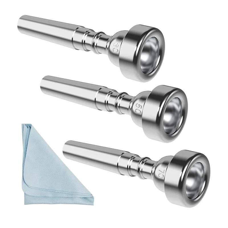 Silver Trumpet Mouthpiece 7C 5C 3C Trumpet Mouthpiece Set with Box Cleaning Cloth Compatible with Yamaha Bach Conn King Instrume