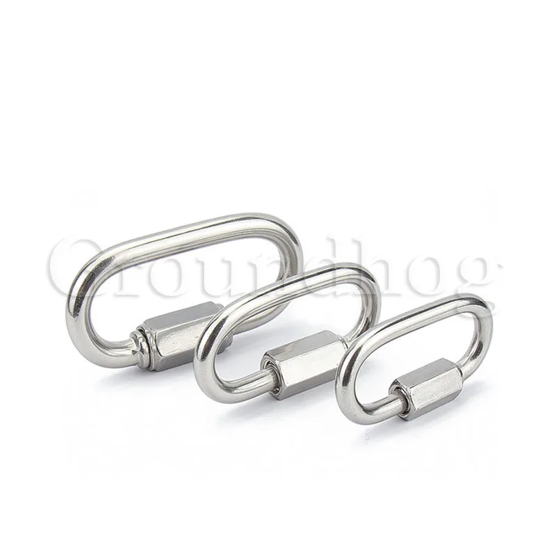 304 Stainless Steel Oval Locking Carabiner Clip, 5Pcs Quick Links, Rope Connector for Trailer, Swing, Hammocks, Cable, Camping