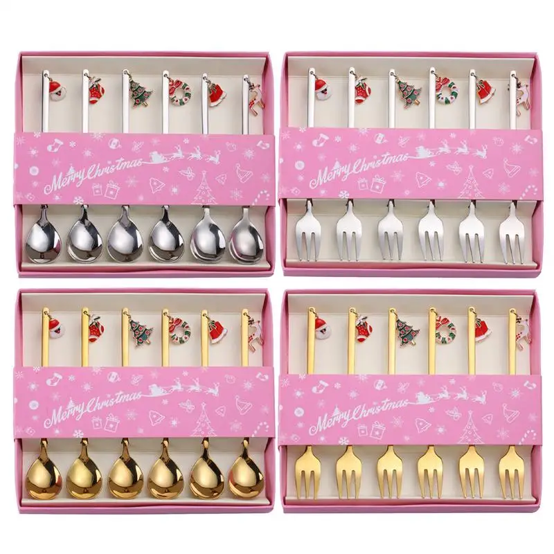 

Christmas Stainless Steel Spoon Set Small 6 Pieces Coffee Spoons Tea Spoons Stirring Spoon Food Grade Cutlery Spoons Dessert