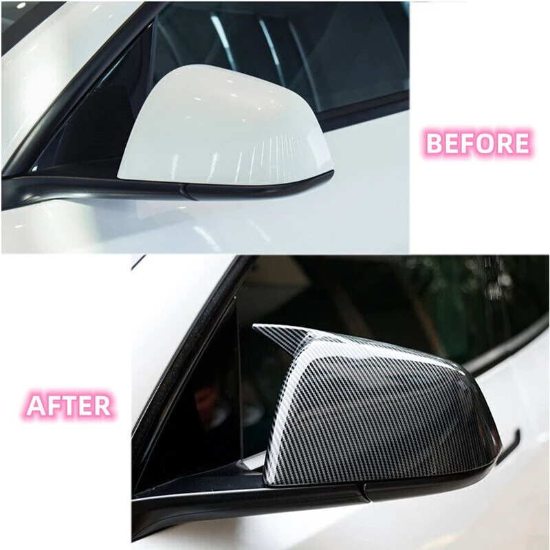 Car Wing Side Rearview Mirror Cover Cap External 2 Pcs Car Accessories Fit For Tesla Model Y 2020 2022 2023 Carbon Fiber Look