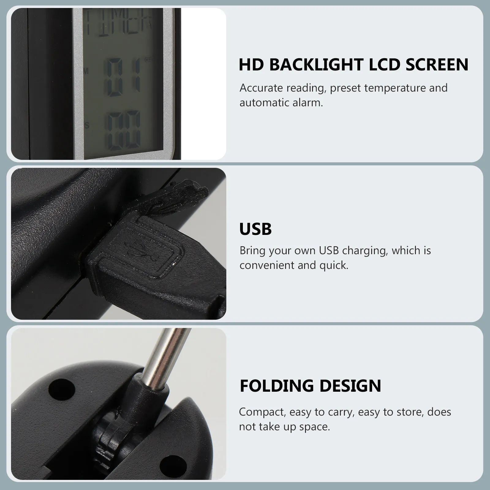 

1Set Digital Food Thermometer Lightweight Portable Kitchen Gadget for Meat Bbq Grilling Cooking Instant Read Temperature Gauge