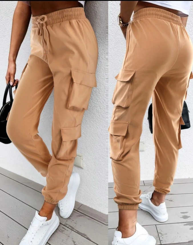 Women's Work Pants Pocketfit Design Cuffed Cargo Pants 2024 Spring/summer Latest Fashion Casual Drawstring Versatile Trousers