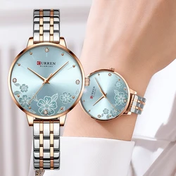 CURREN Luxury Sparkling Rhinestone Dial Stainless Steel Bracelet for Ladies Simple Quartz Wristwatches New Fashion Trends Gift