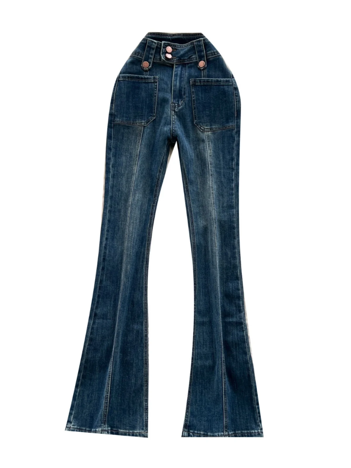 Pantalones vaqueros Retro picantes con diseño Micro acampanado para mujer, pantalones vaqueros versátiles ajustados de cintura alta estilo de Hong Kong para otoño e invierno