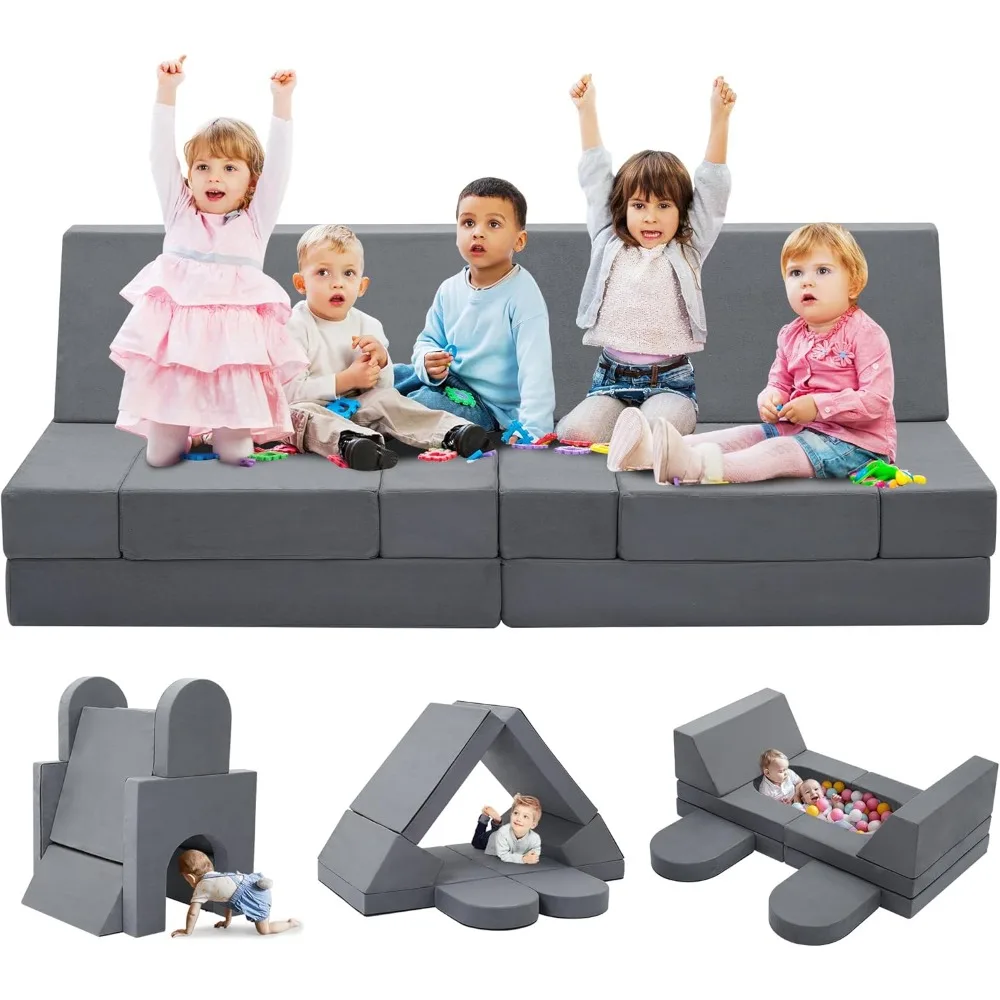 

Large Kids Couch, 8PCS Modular Kids Play Couch, Convertible Kids Couch Building Fort for Playroom Bedroom, Toddler Sectional