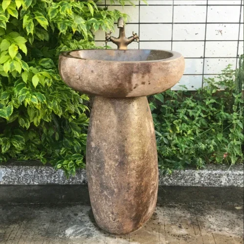 Natural Stone Wash Basin Integrated Balcony Outdoor Wash Basin Courtyard Column Washbasin Antique Outdoor Pool