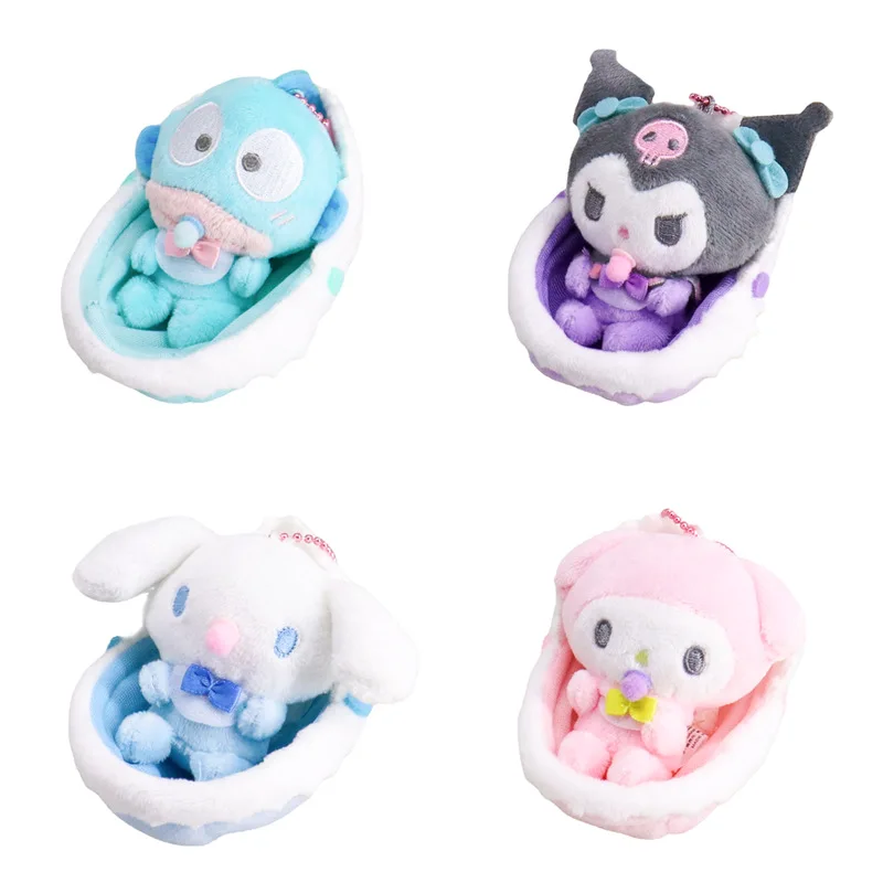 10Cm Anime Sanrio Dolls Cradle Pacifier Cinnamoroll Hello Kt My Melody Kawaii Cute Doll Bag Pendant Toys