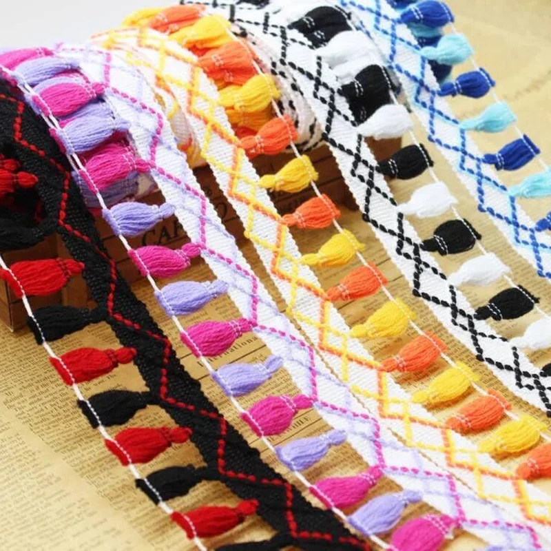 1Yard Tassel Lace Trim Tassel Fringe Lace Curtain Embroidery Tassels Garment Lace Ribbon for Wedding DIY Craft Sewing Accessorie