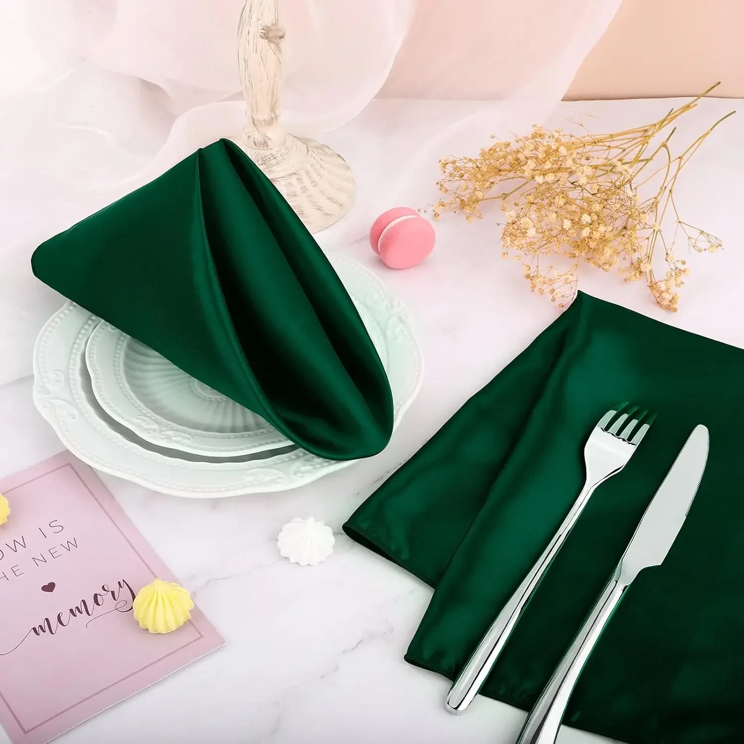 6pcs Satin Napkin 30cm*30cm Serving Table Decor Dinner Towel for Wedding Party Home Hotel Christmas decor Table Napkins Green