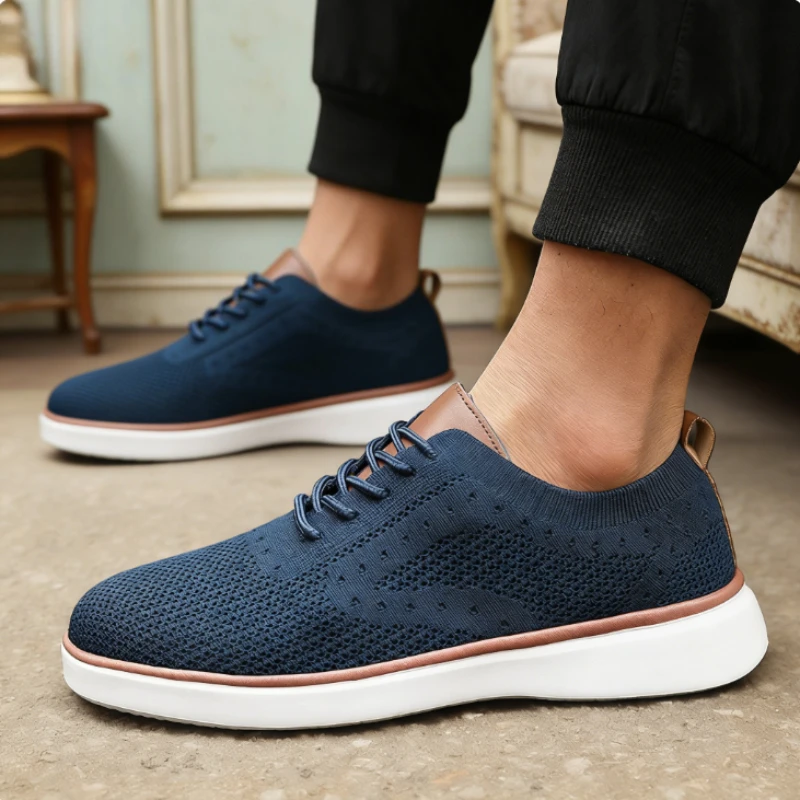 Casual Mesh Sneakers Men 2026 New Breathable Knitted Shoes Lightweight Comfortable Walking Shoes Non-slip Sole Loafers Sneakers