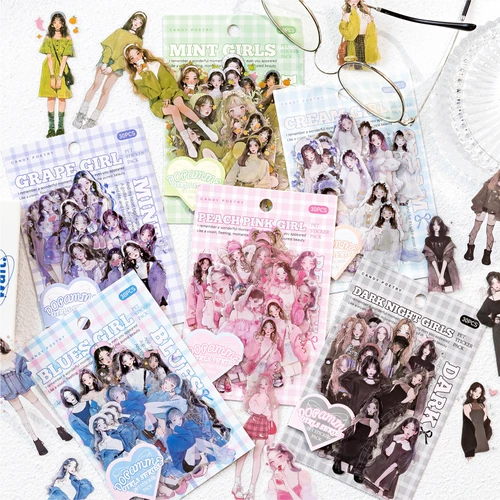 해피걸 시리즈 한국 PET 스티커 소재 종이 콜라주 정크 저널 용품, DIY 스크랩북 소재 일기 앨범, 30 개  Best5