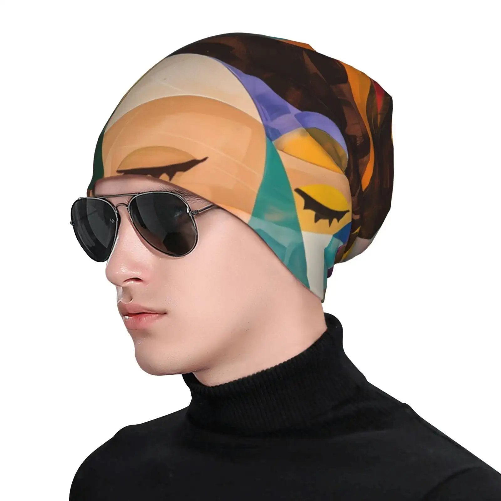 Abstract Musical Faces Printed Knit Cuffed Beanie,Unisex Beanie For Men And Women,Knit Hat ,Warm Winter Caps,Warm Slouch