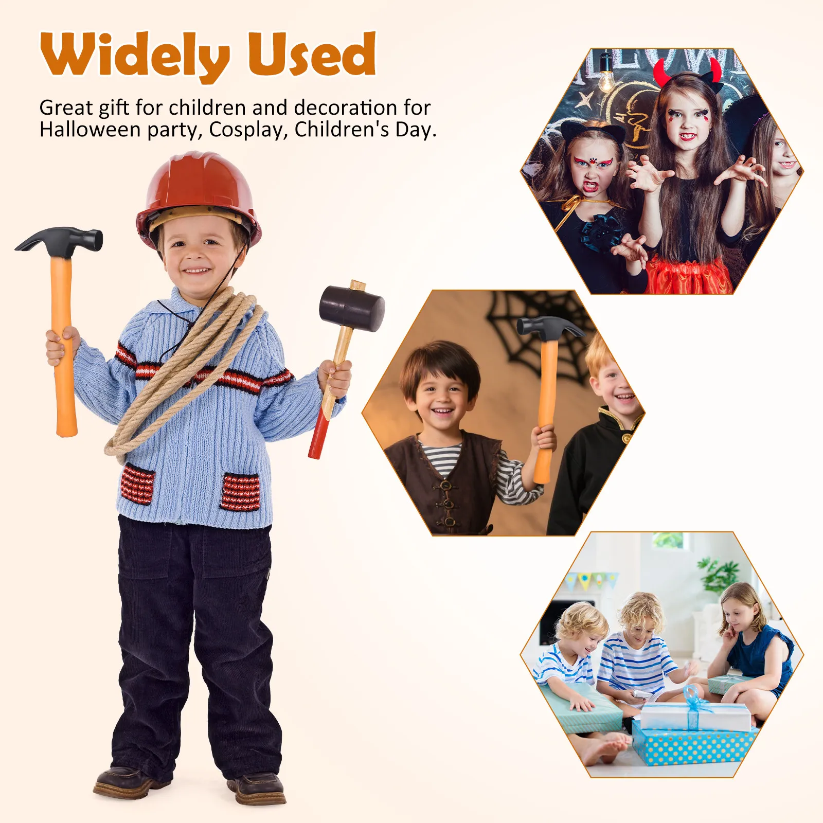 Lot de 2 marteaux factices réalistes en caoutchouc sûr et non toxique pour les farces de fête, accessoires de blagues d'Halloween, ensemble d'accessoires amusants