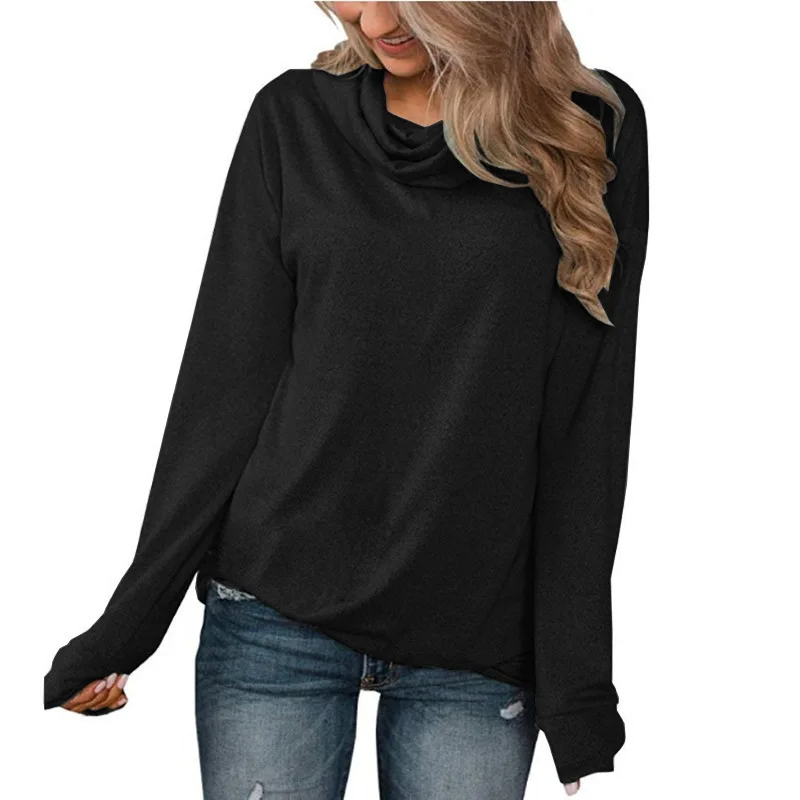 Spring and Autumn Women's Pullover Heap Collar Solid Long Sleeve T-shirt Underlay Fashion Casual Office Lady Elegant Tops