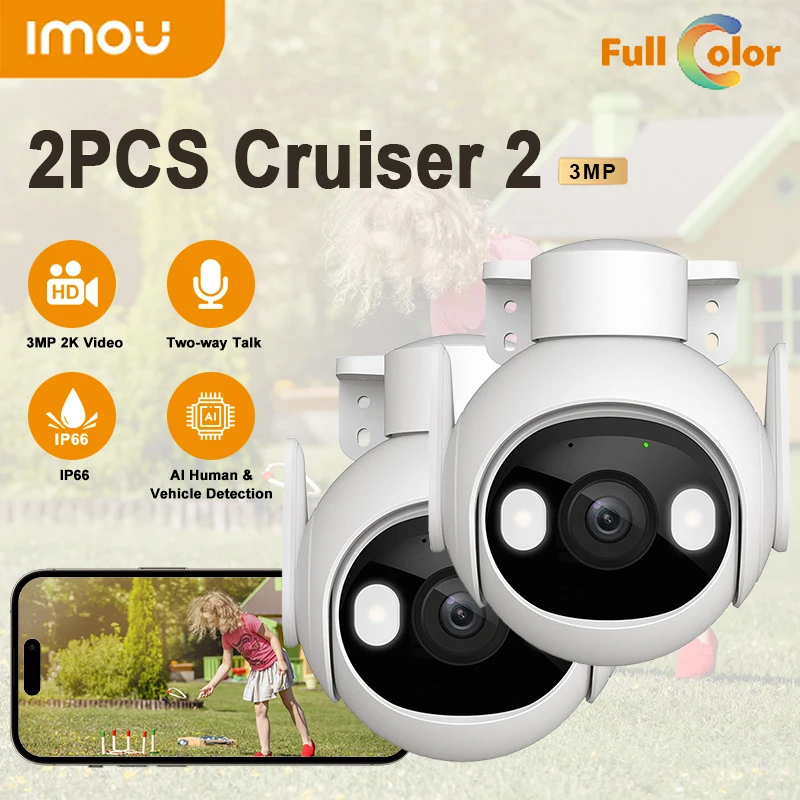 2PCS IMOU Cruiser 2 PTZ IP Camera 3MP WiFi Outdoor Full color Night Vision Smart Home Human Vehicle Detection IP66 Camera