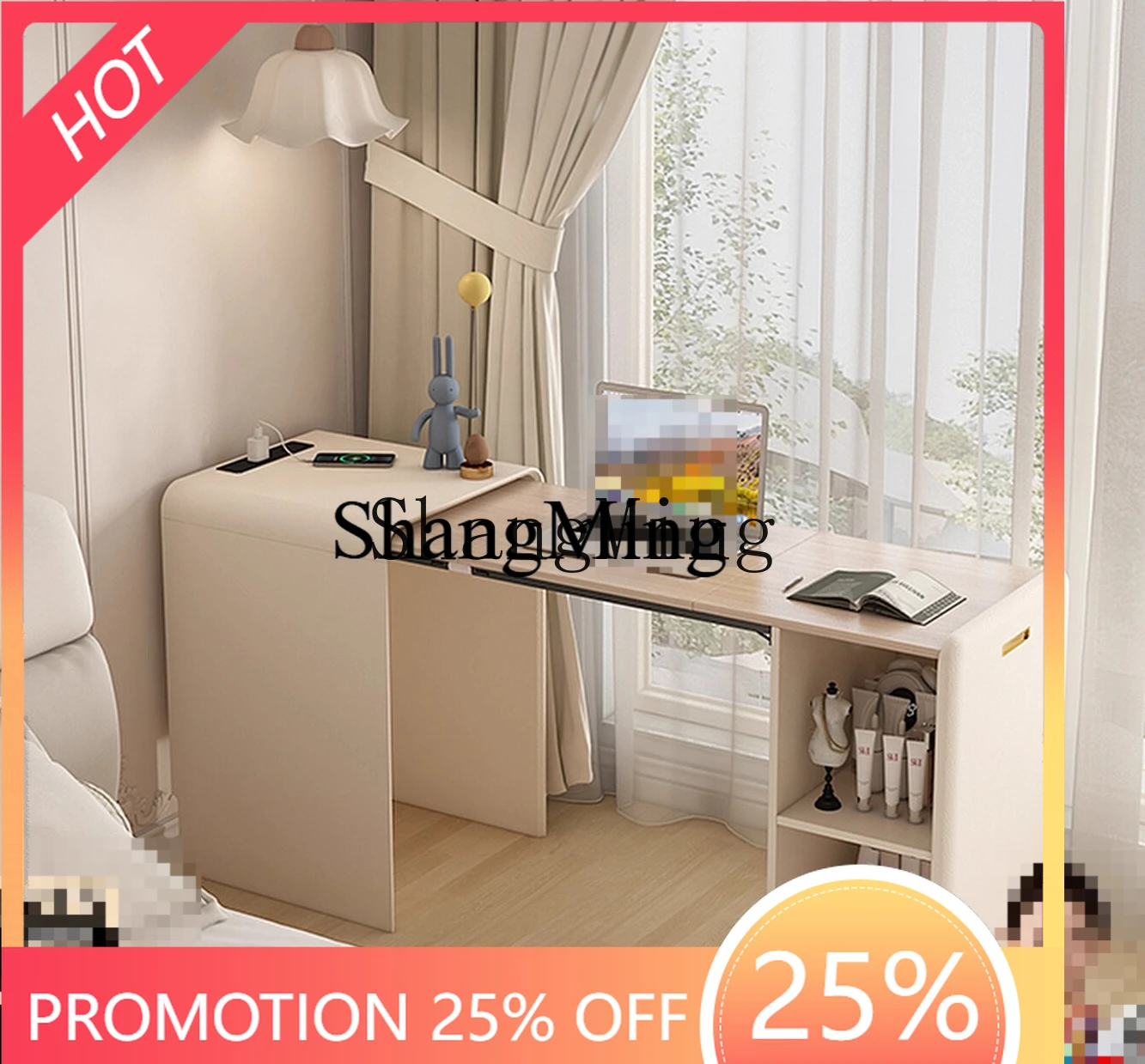 

FG Wind Invisible Foldable Solid Wood Desk Bookcase Integrated Household Bedroom Bedside Retractable Computer Desk