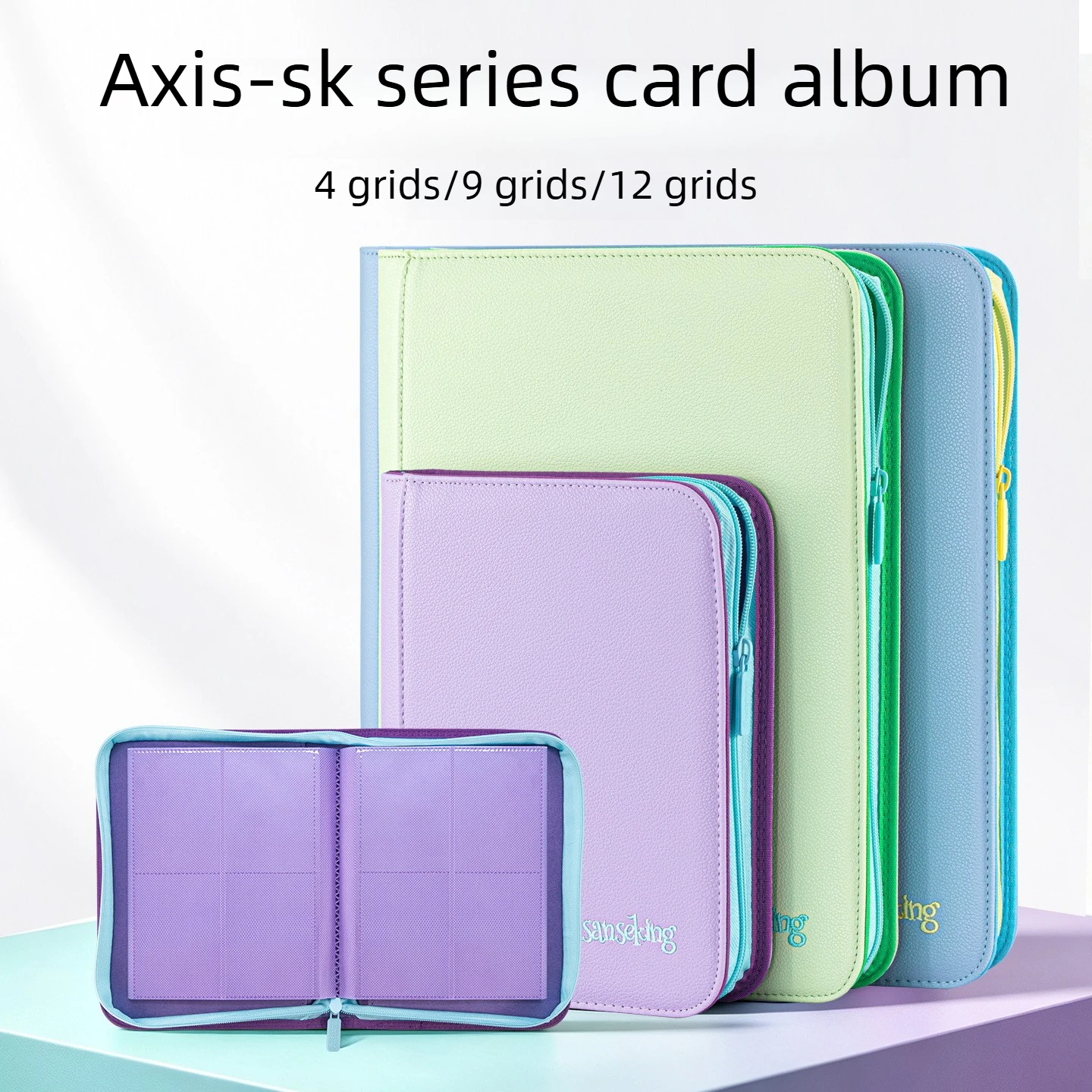 Sanseking AXIS-SK Colorful 4/9/12 Pocket PU Leather Card Binder for Pokemon PTCG Sports Trading Cards Zipper Album Holder Book