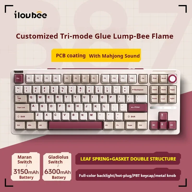 ILovbee B87 Wireless Bluetooth Mechanical Keyboard Programmable TKL Customized Gasket Hot Swappable RGB with Metal Knob Keyboard