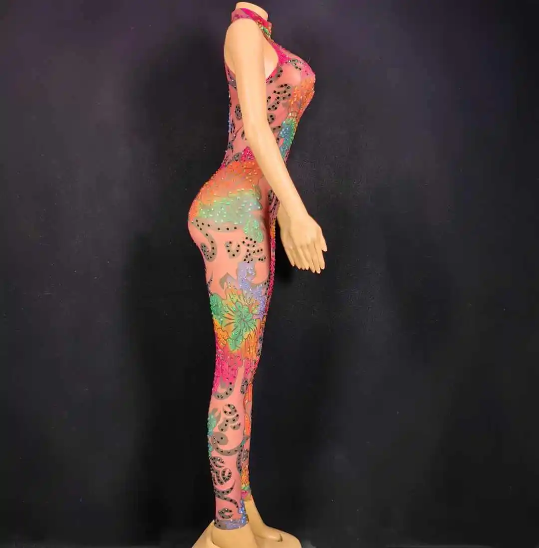 Frauen Strass Stretch Sparkly Showgirl Tänzerin Strampler Bühne Tragen Nachtclub Pole Ballsaal Ärmellose Overalls Für Party Outfit