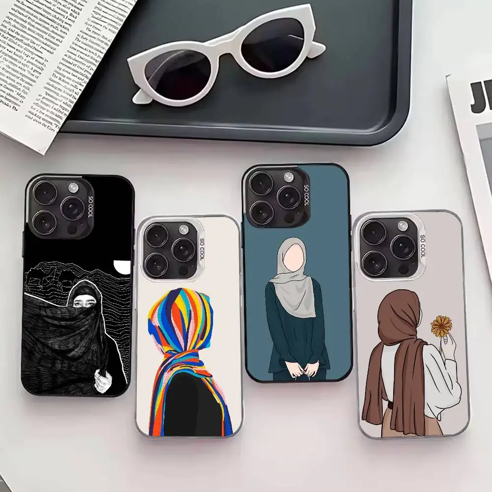 

M-Muslim Islamic Woman Phone Case For iPhone 17,16,15,14,13,12,11 Plus,Pro Max,XS,Colored silver phone case