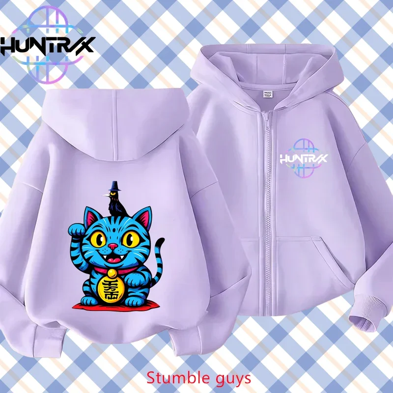 

2026 New Kpop Demon Hunters Kids Purple Zip Hoodie Spring Autumn Cool Boys Girls Casual Match Jeans