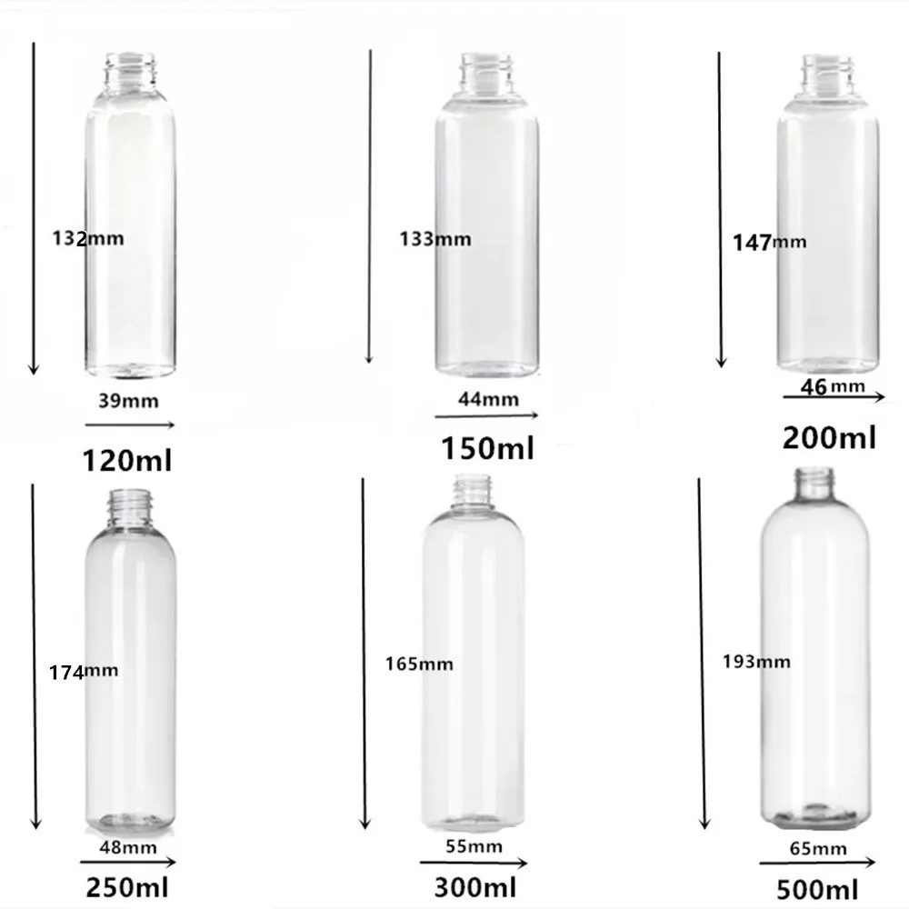 Botella de plástico transparente con tapa retorcida para pegamento, Frasco redondo de 30ml, 1oz, 50ml, 60ml, 100ml, 1oz, 2oz, 8oz, 120ml, 150ml,