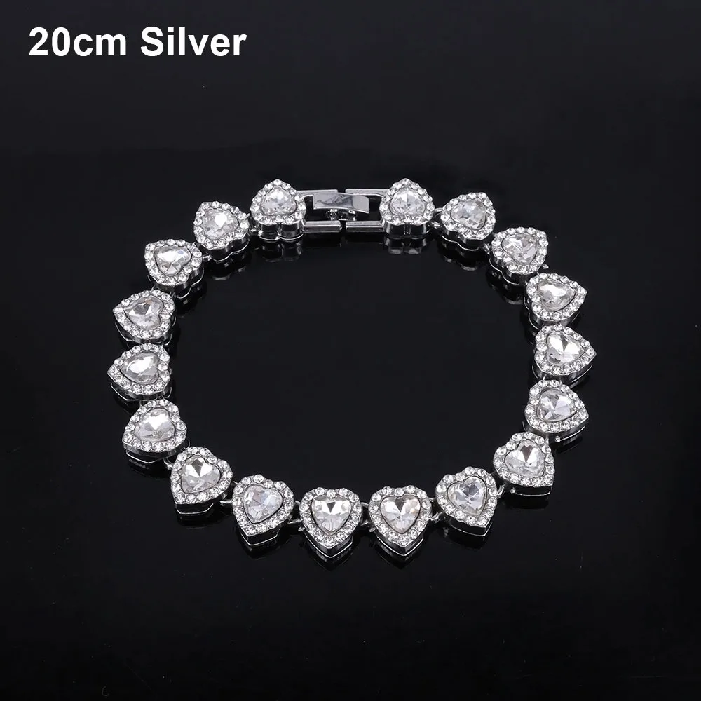 

1Pcs New Heart-shaped Rhinestone Necklace Alloy 20/45cm Chain Bracelet Fashion Shiny Heart Rock Party Jewelry