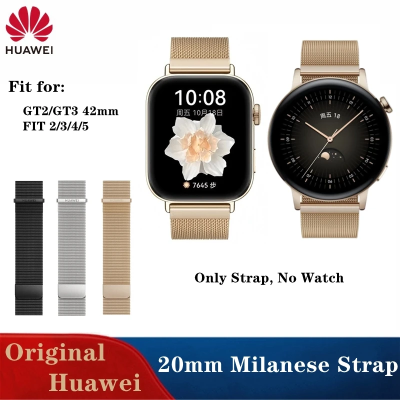 Correa de reloj de metal de 20 mm para Huawei GT3 42 mm GT3 43 mm Correa milanesa de doble magnetismo