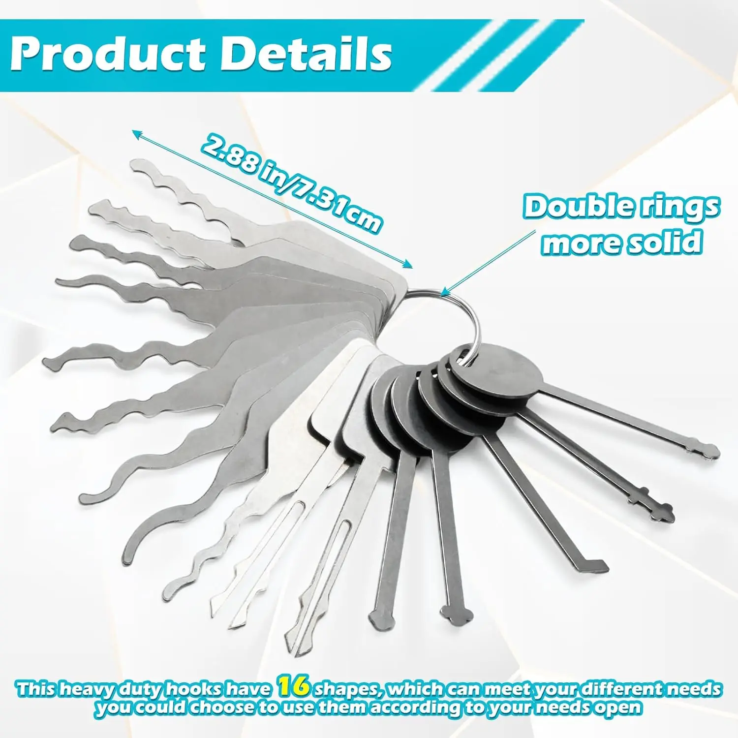 16 قطعة مجموعة أدوات إصلاح مجموعة الخطافات، أدوات يدوية للسيارات، مجموعة أدوات اختيار السيارة من الفولاذ المقاوم للصدأ لصندوق أدوات الخزانة