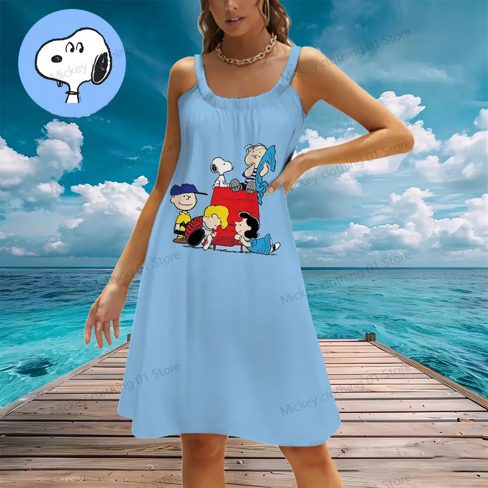 Vestido playero Kawaii para mujer, ropa juvenil de Snoopy, Anime Sanrio S-3XL Y2k, verano 2024