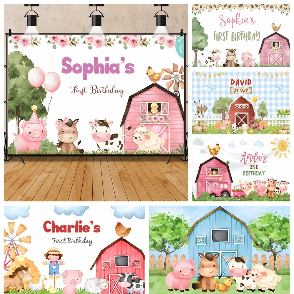 

Cartoon Farm Pink Cabin Cute Baby Girls Boys Kids Gifts Birthday Party Banner Backdrop Custom Room Photo Poster Decor Background