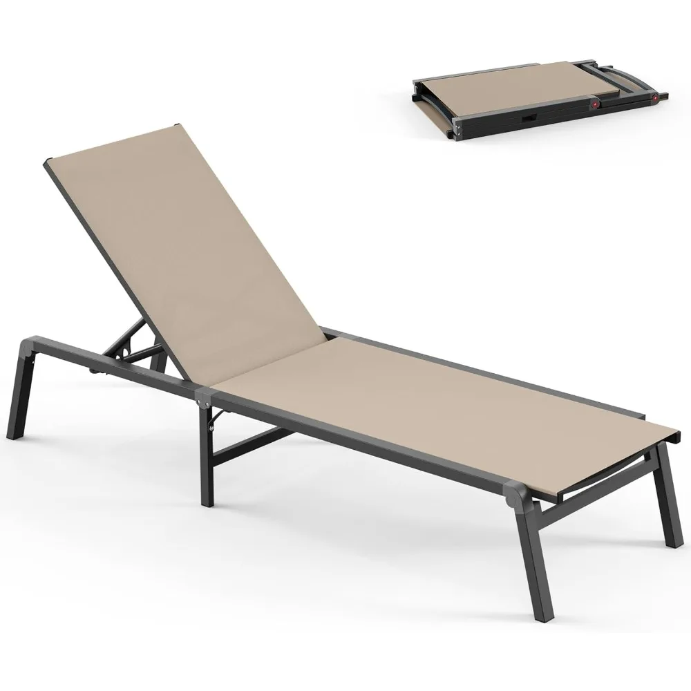 

Chaise Lounge Outdoor, Foldable Aluminum Pool Lounge Chairs with 5 Positions Recliner - Free Assembly - Patio Chaise Lounge Chai