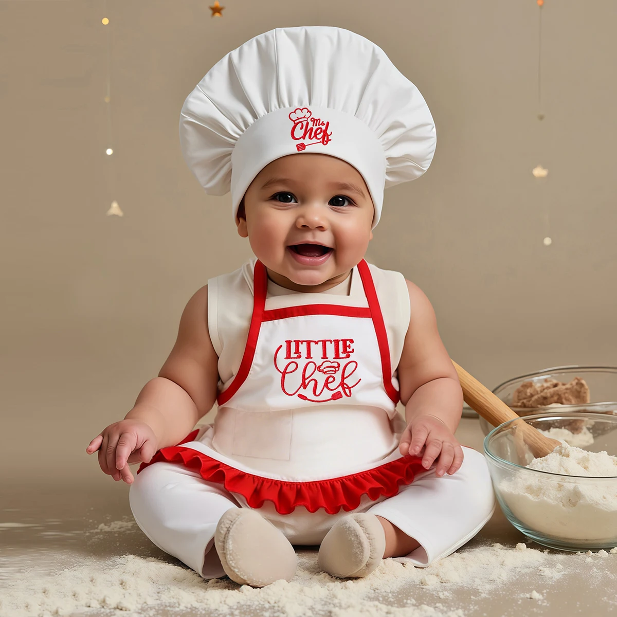 Ylsteed-ropa de fotografía bordada para recién nacidos, delantales para niñas y niños, sombreros de Chef adecuados para tomar fotografías, pequeños Chefs-HD, 2 uds.