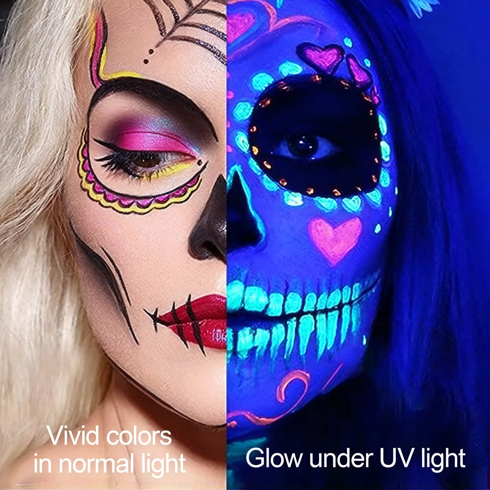 Water Activated Face Paint Palette Dual Color Fluorescent Watercolor Stage Makeup Music Festival Easter WaterResistant Quick Dry