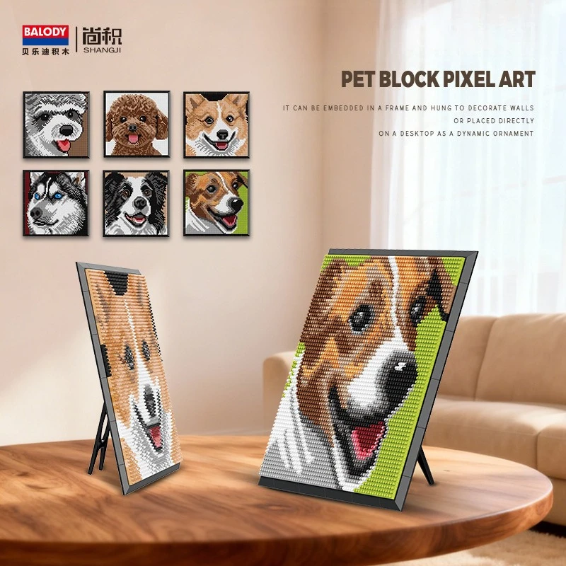 Pet Cat Dog Pixel Art Building Blocks Kit DIY Mosaic Brick Portrait Photo Frame Decor Micro Bricks Wall and Tabletop Toy Gift