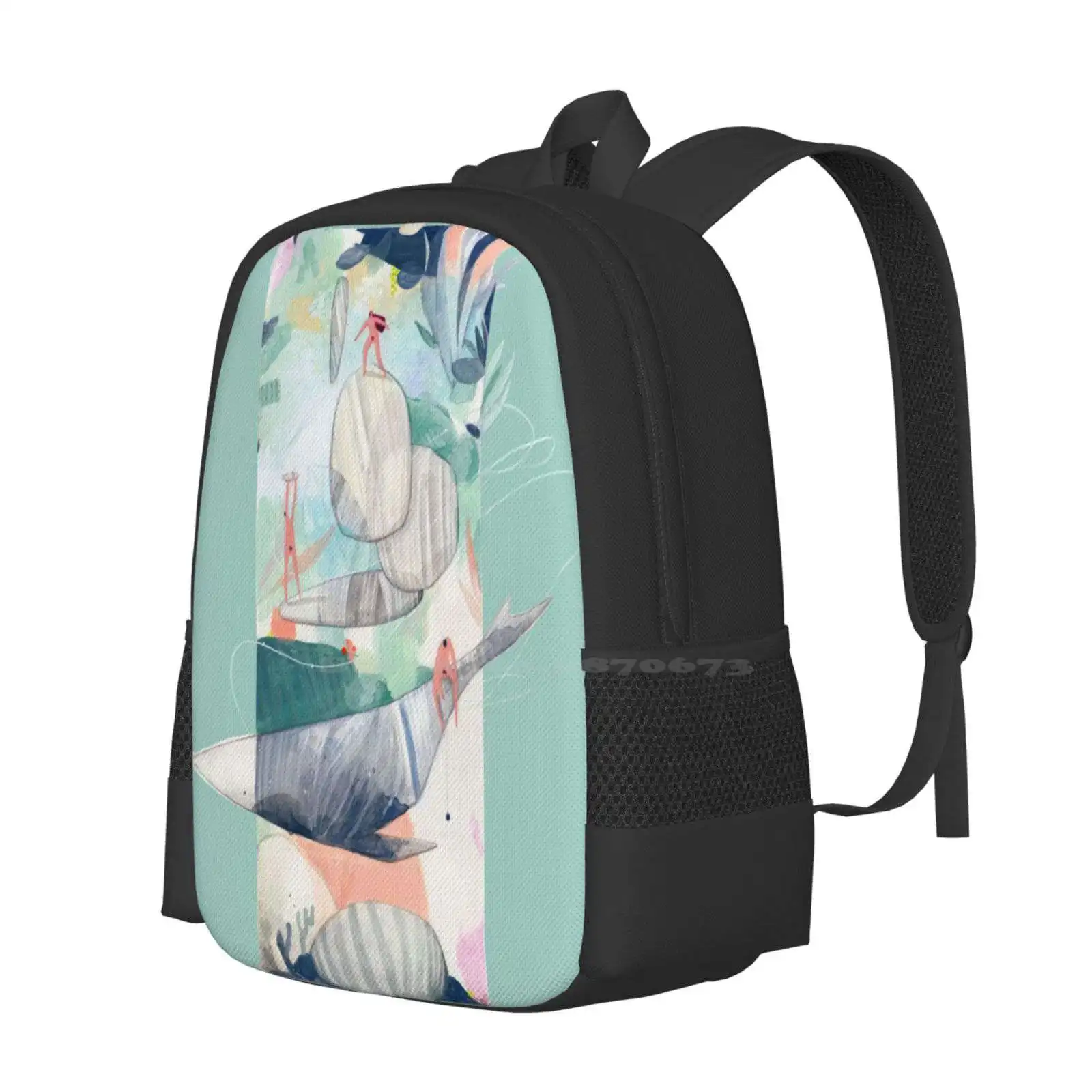 Potters , First Human Beings Fashion Pattern Design Travel Laptop School Backpack Bag Whale Watercolor Hittouch Plants Nature