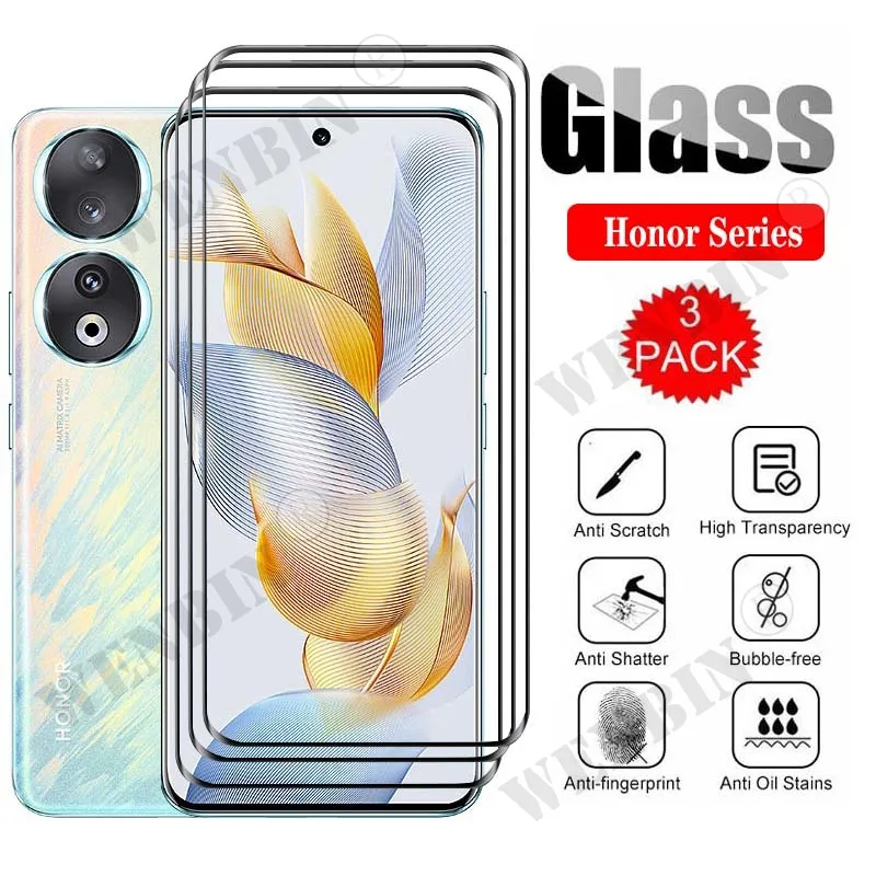 3 Pcs Tempered Glass For Honor Magic 6 5 4 Pro Lite 100 90 70 Pro X9b X8b X9 X8 X7 X6 X5 Curved Full Cover Screen Protector