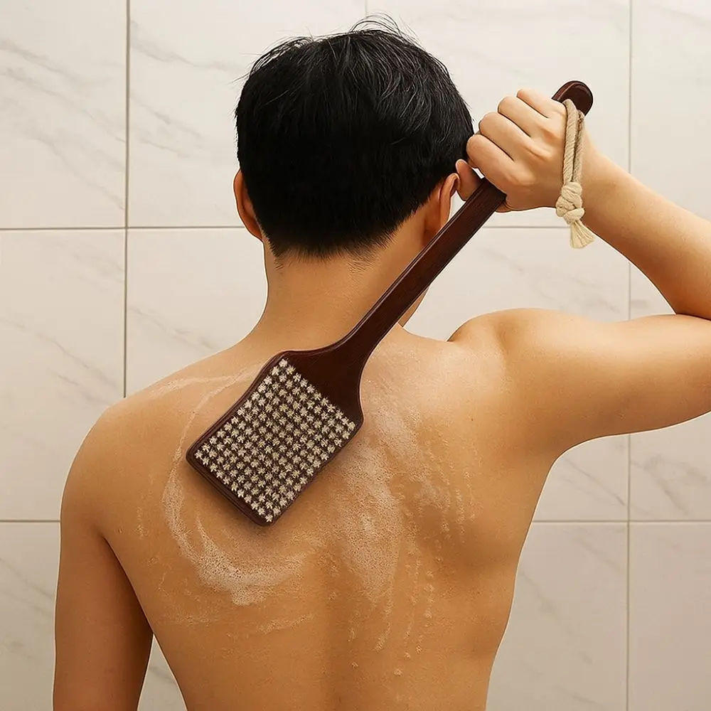 

Skin Care Wood Long Handle Brush Ergonomic Soft Bristles Bath Exfoliating Brush Self Care Massage Brush Bathroom Tools