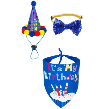 Birthday Party Bandana Scarf Dog Clothes With Hat Cute Bow Tie Small Pet Three-Piece Set Cute Pet Party Decorations Ropa Perro 4