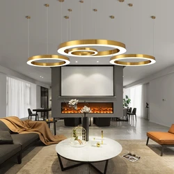 Post Modern LED Pendant Lights Round Circular Gold Ring Hanging Lamp Dining Room Living Room Lustre Stainless Steel Pendant Lamp