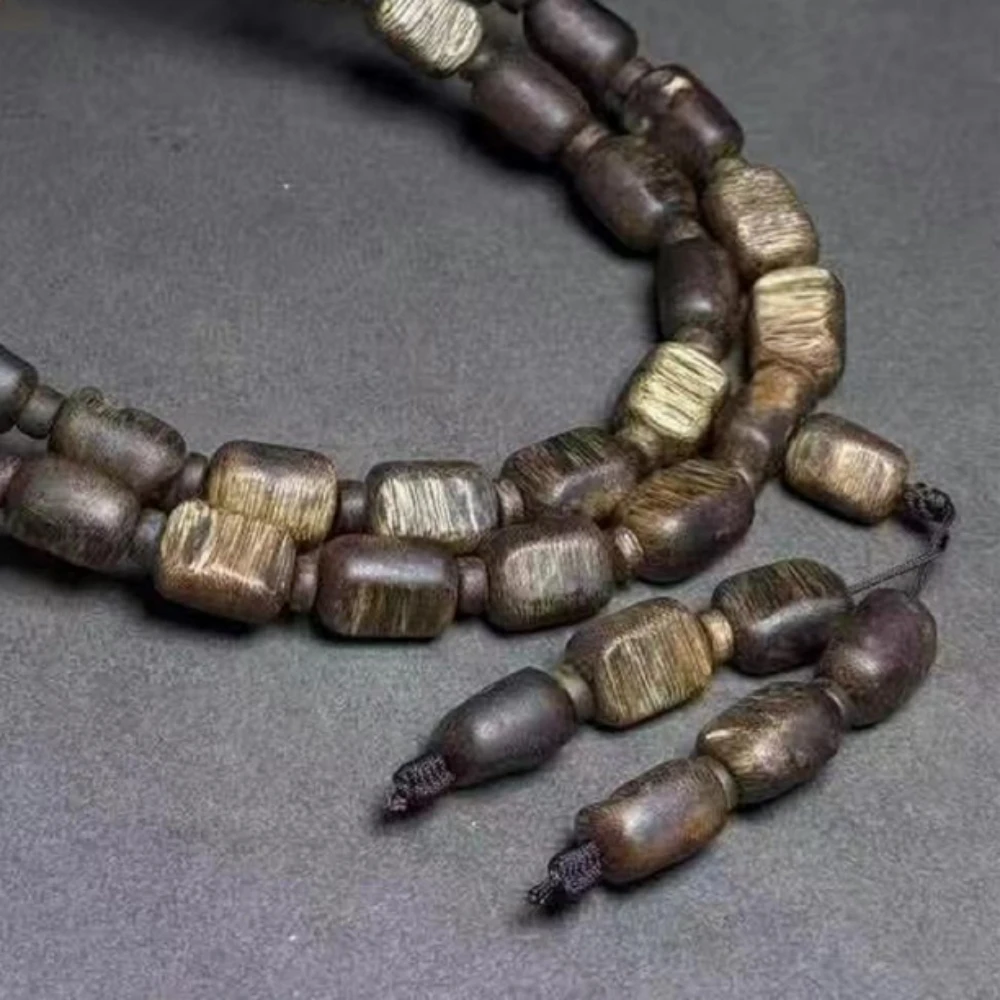 Hainan White Agarwood Board Head Bracelet,Natural Barrel Beads,Jadeized Old Material,Green Agarwood,Collectible Cultural Jewelry - view 5