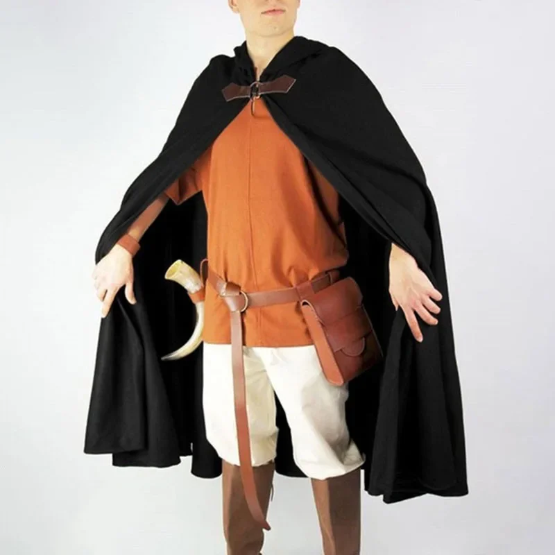 Capa de terciopelo con capucha para hombre, estilo medieval, de vampiro, pirata, o viejo vaquero, disfraz de Halloween, material de terciopelo