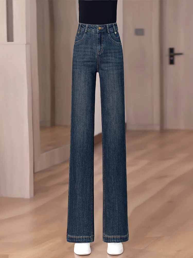 

Slim Fit Wide Leg Jeans Women's Casual High Waist Retro Straight Leg Pants Spring Autumn New Style Loose Slimming Jeans